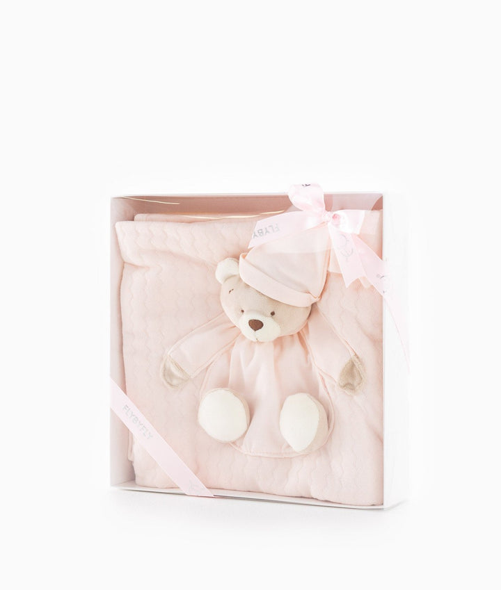Pink 3D baby blanket in white gift box with ribbon bow for gifting