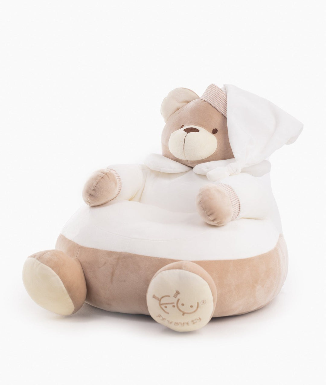 White and beige cuddle chair for babies and toddlers