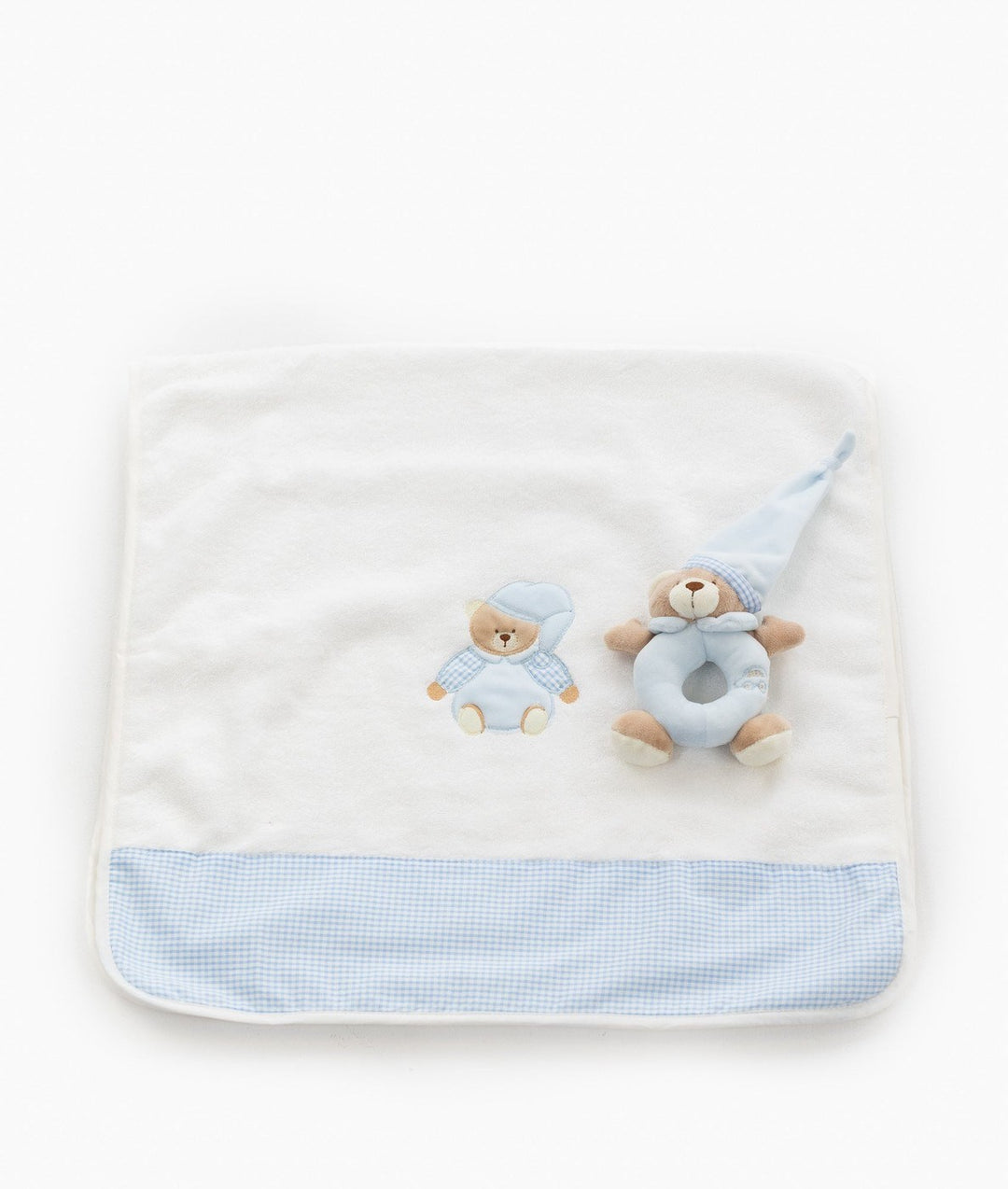 Bear Towel & Rattle Set - Blue