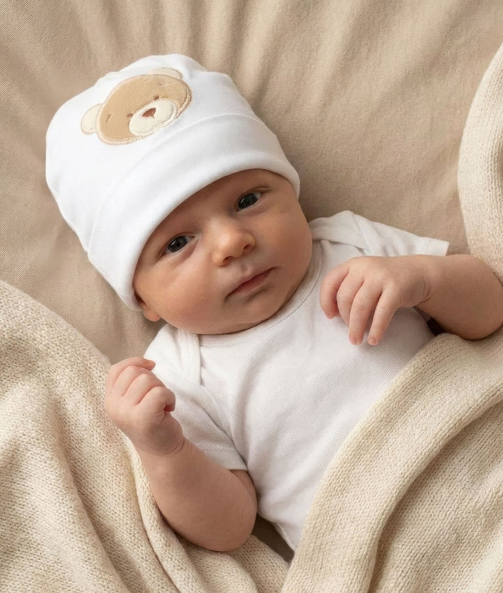 Baby Cotton Beanie | White & Beige