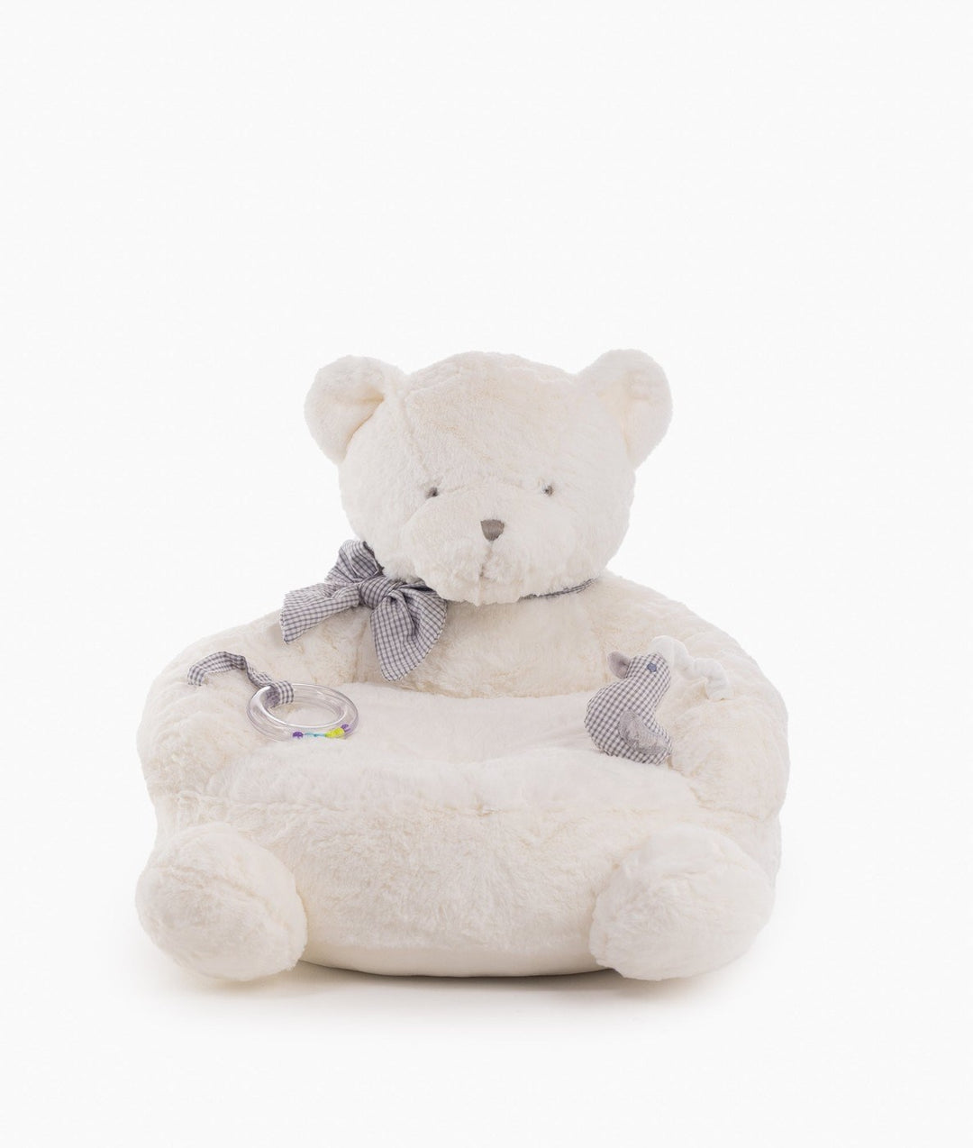 White and grey bear armchair with rattle for toddlers