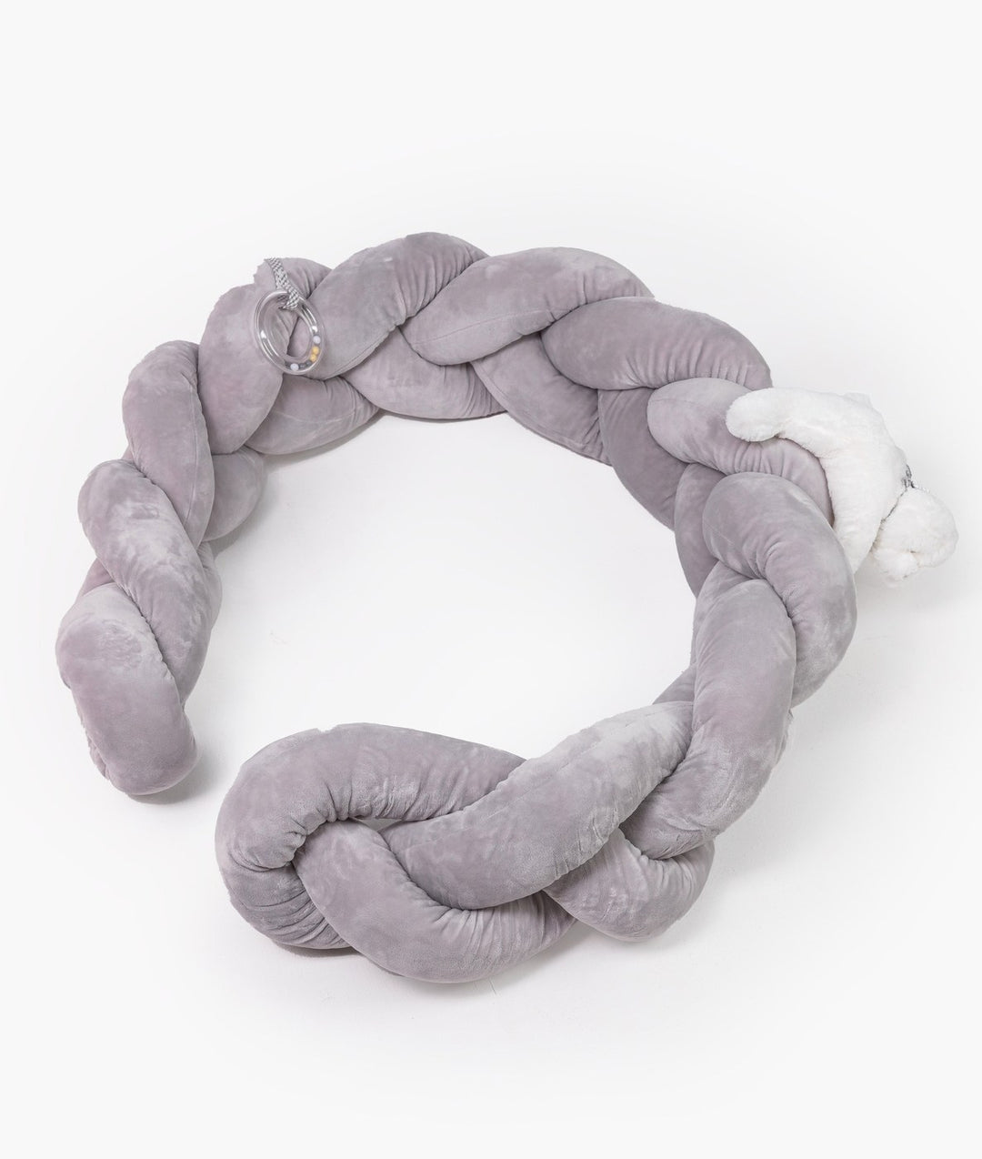 Braided toddler bolster in white and grey