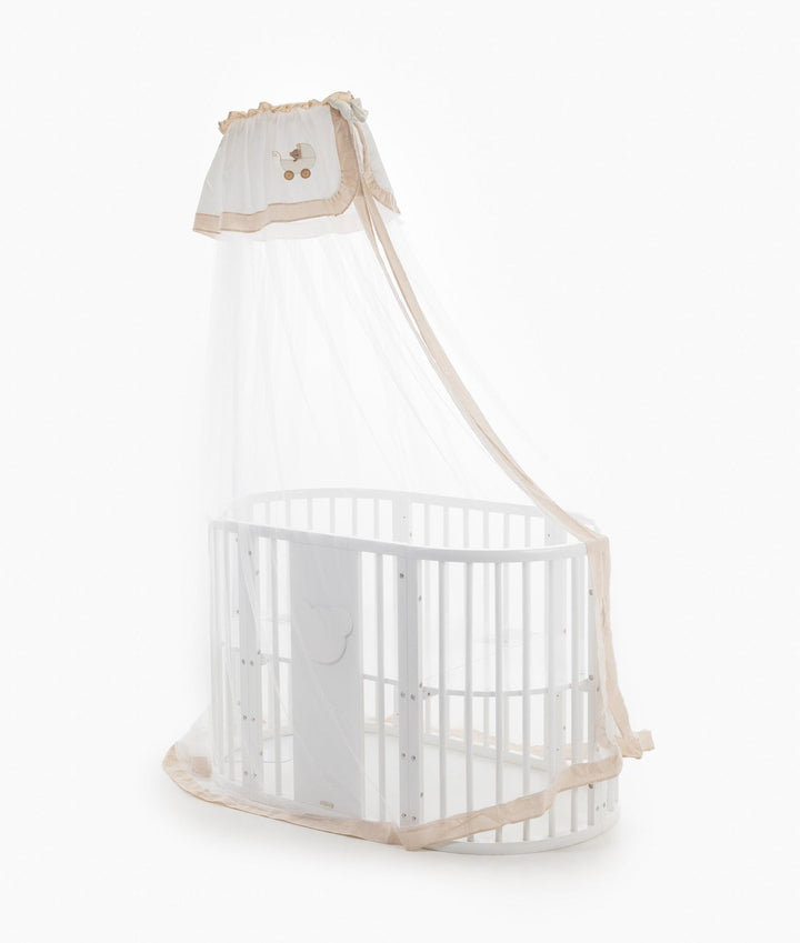 White and beige cot canopy and stand set