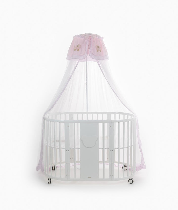 White and pink cot canopy and stand set
