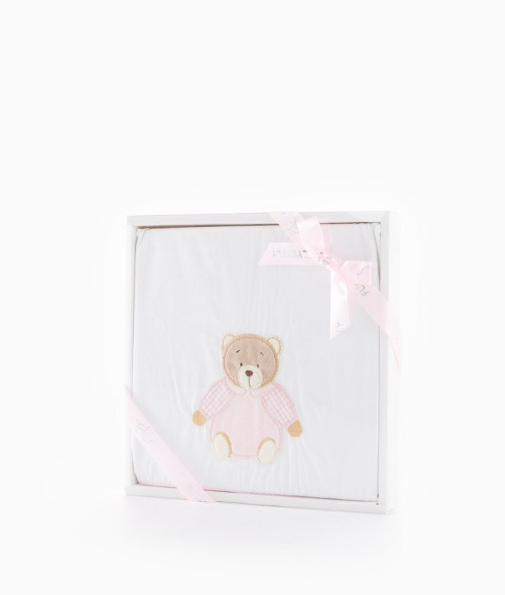 White nursery flat sheet with pink gingham border design