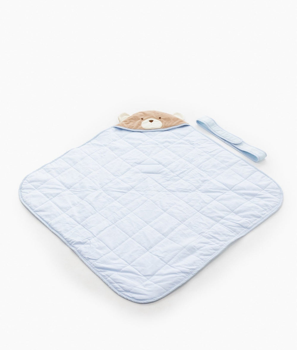 Soft hooded baby wrap in blue