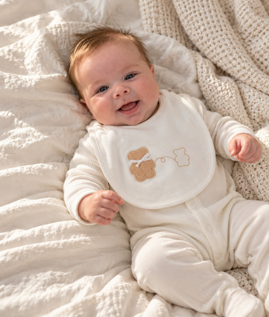Classic Baby Bib | Beige & White
