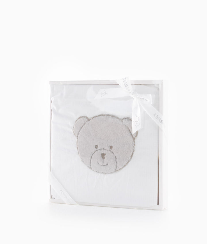 Flat sheet for cot in white and grey