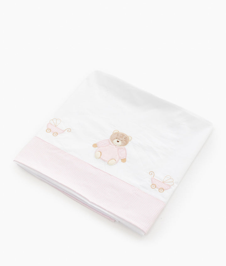 Flat sheet for cot in white and pink