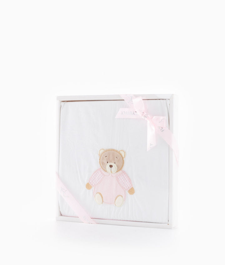 Flat sheet for cot in white and pink