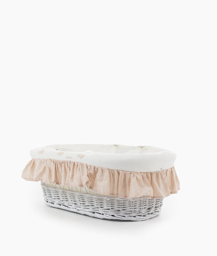 Beige Moses basket and wooden stand set for newborns
