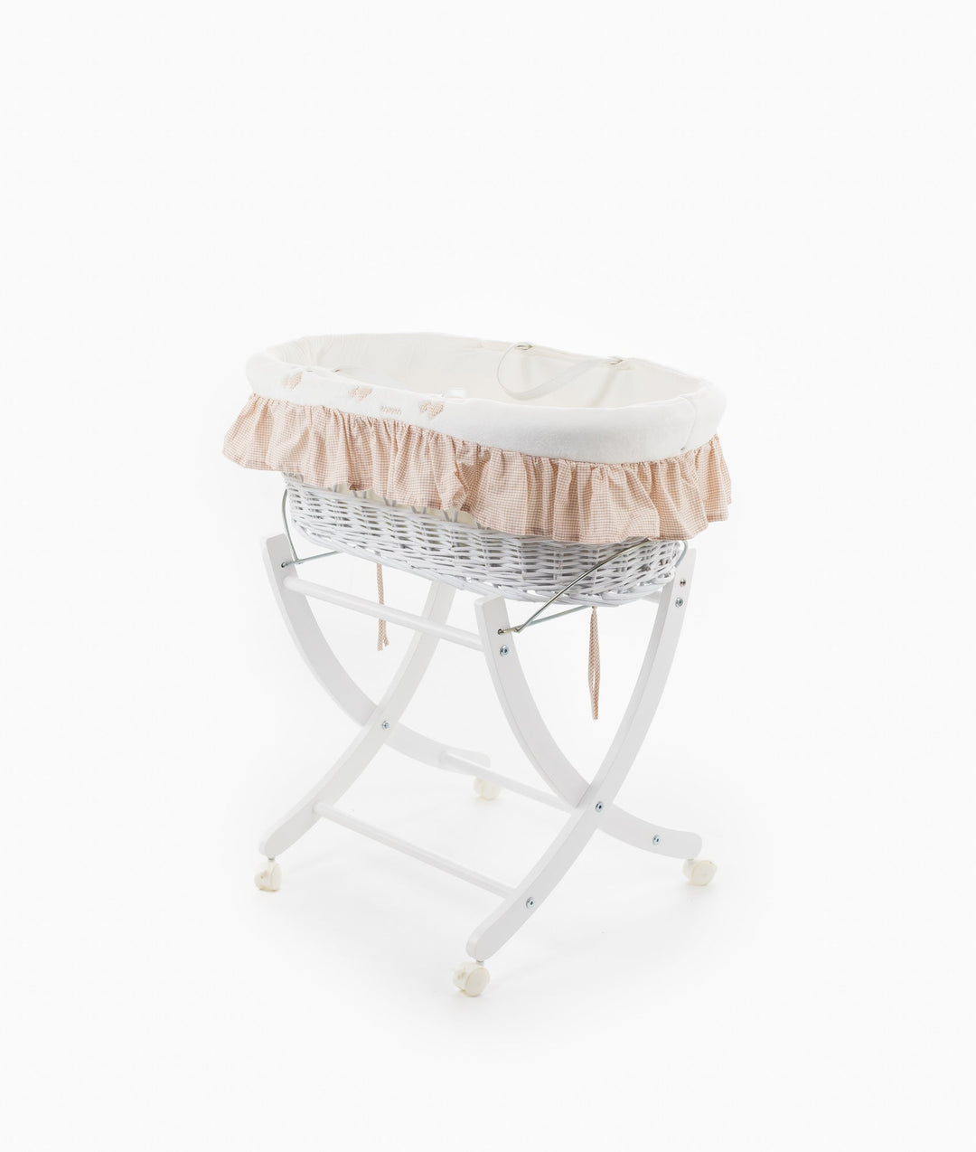 Beige Moses basket and wooden stand set for newborns