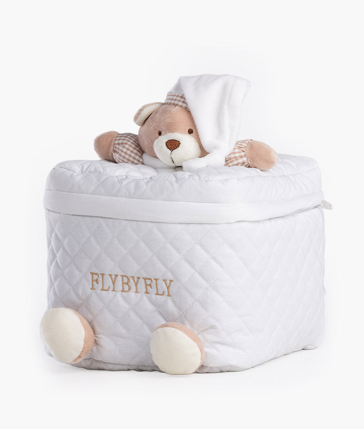 Baby organiser bag for nursery in white and beige