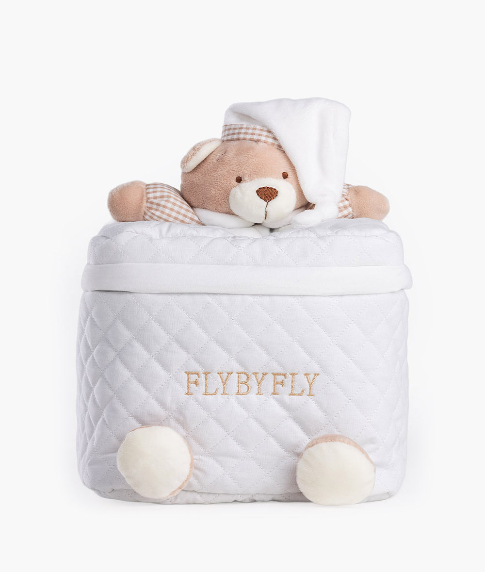 Baby organiser bag for nursery in white and beige
