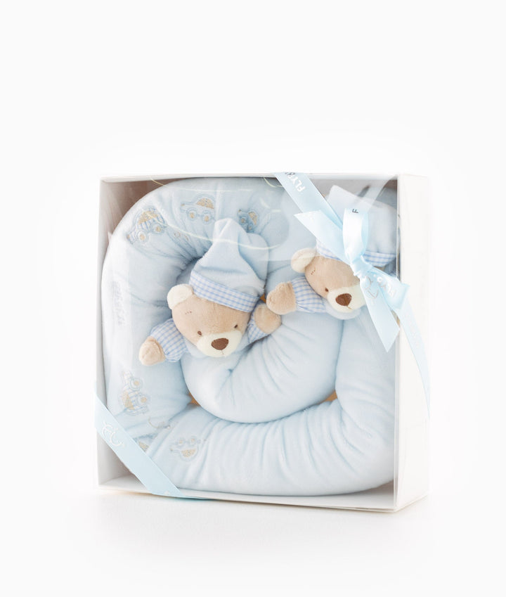 Bear baby bolster in blue