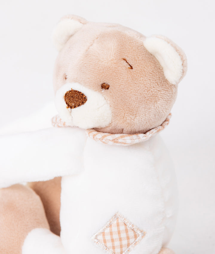 Beige and white bear curtain tieback for nursery