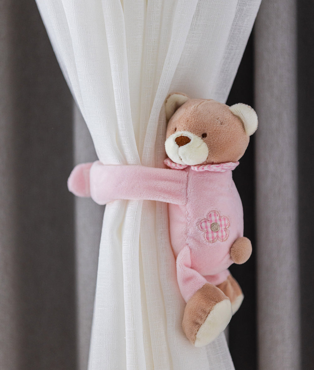 Pink bear curtain tieback for nursery
