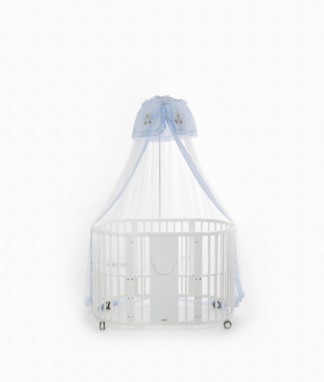 White and blue cot canopy and stand set