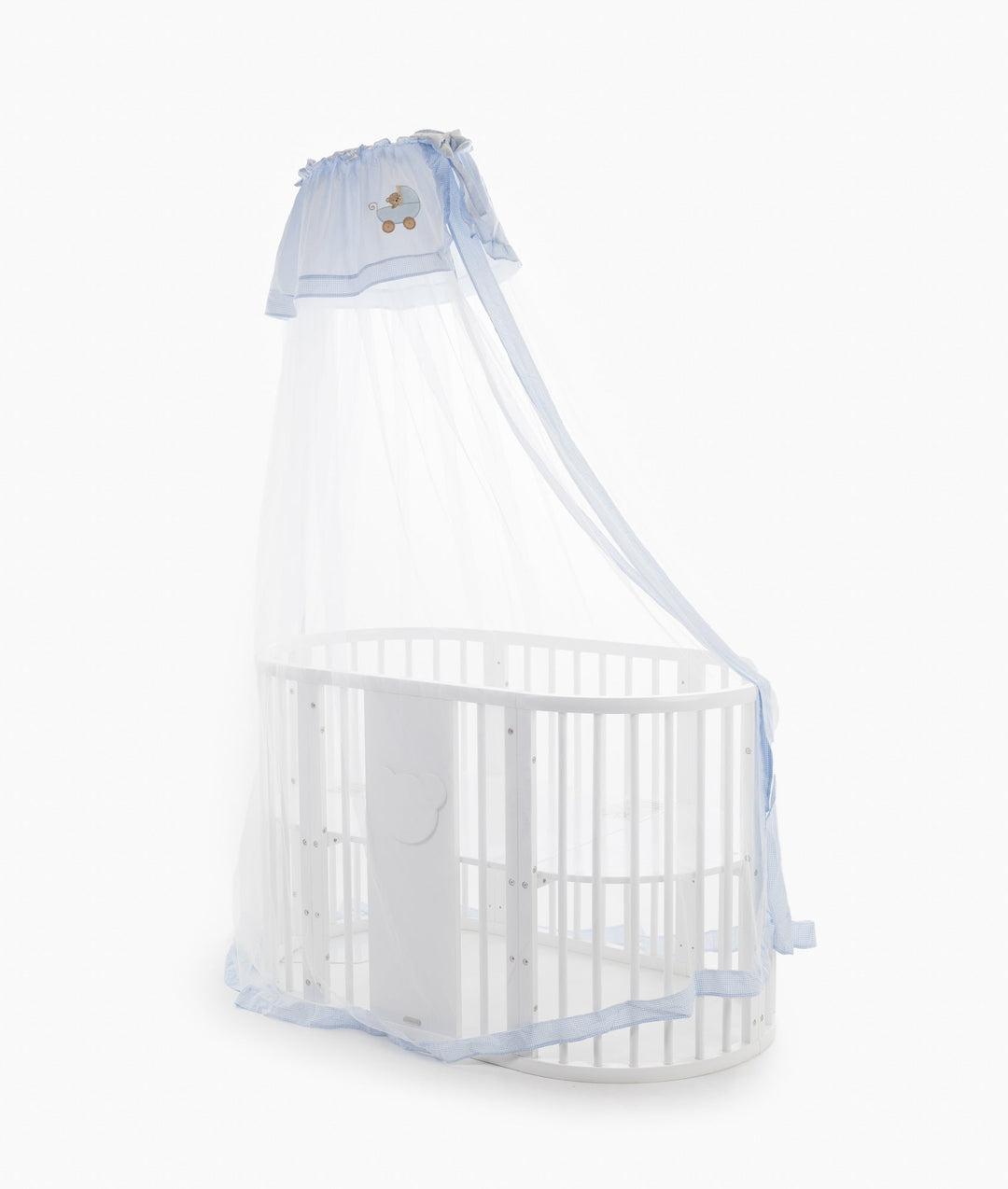 White and blue cot canopy and stand set