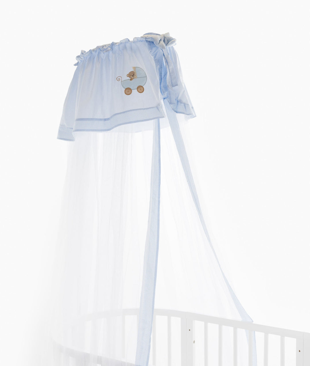 White and blue cot canopy and stand set