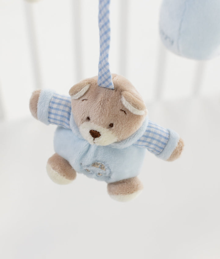 Blue bear musical mobile for baby cot