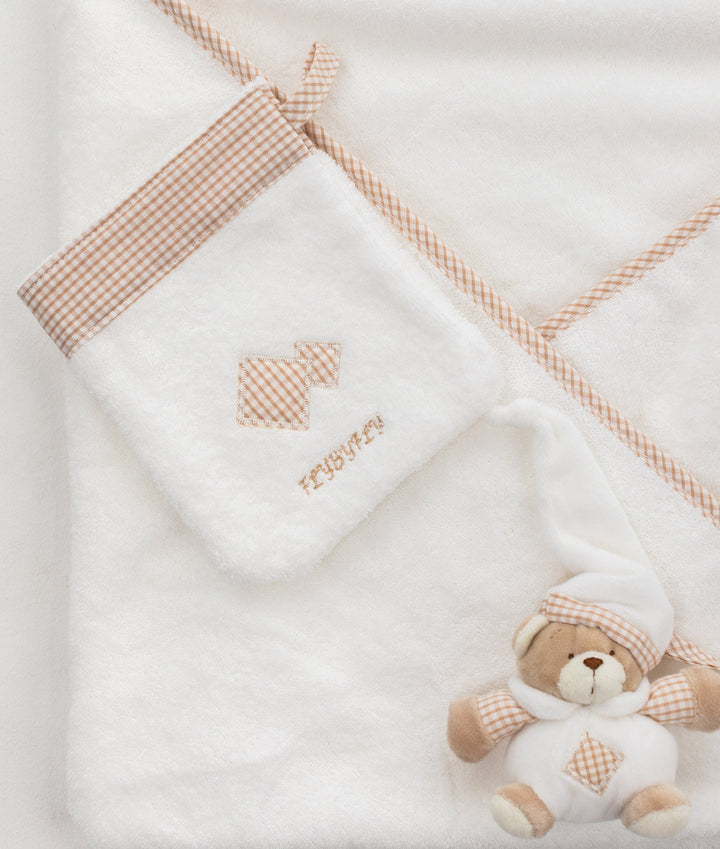 Hooded Towel with Mitt & Toy - Beige