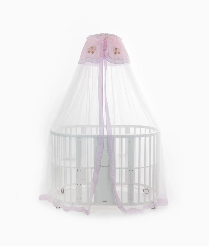 White and pink cot canopy and stand set