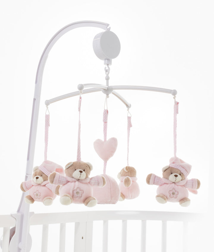 Pink bear musical mobile for baby cot
