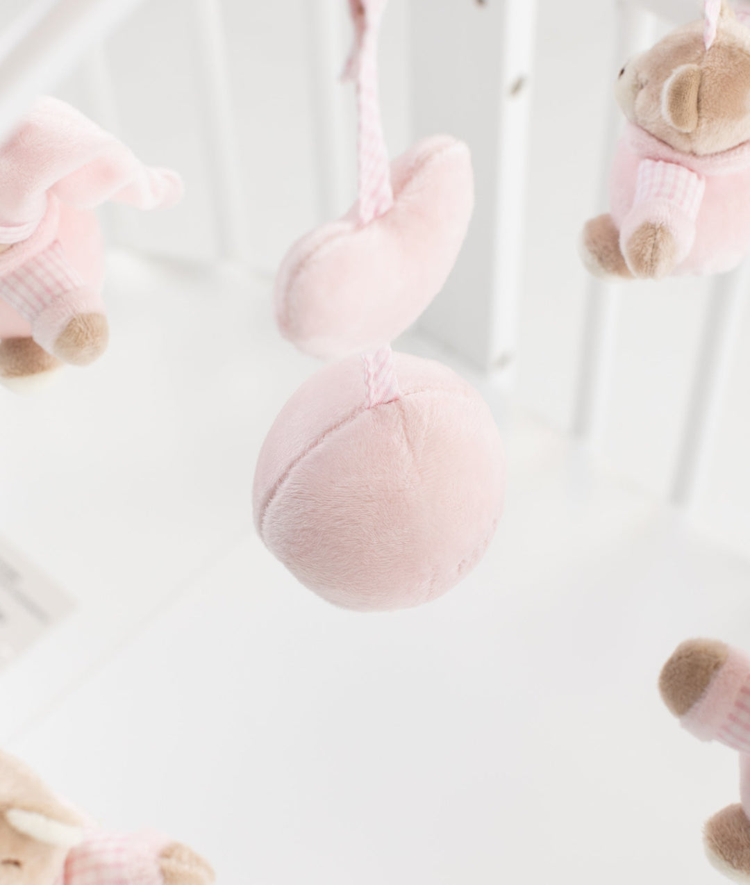 Pink bear musical mobile for baby cot
