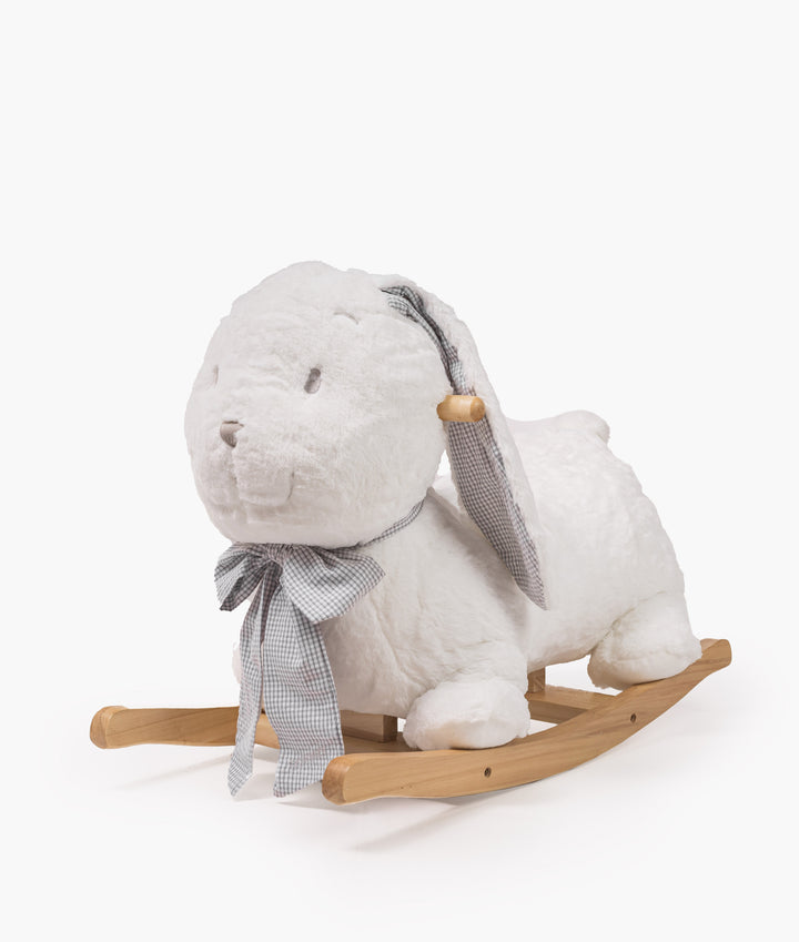 Soft rocking bunny with wooden rocker base