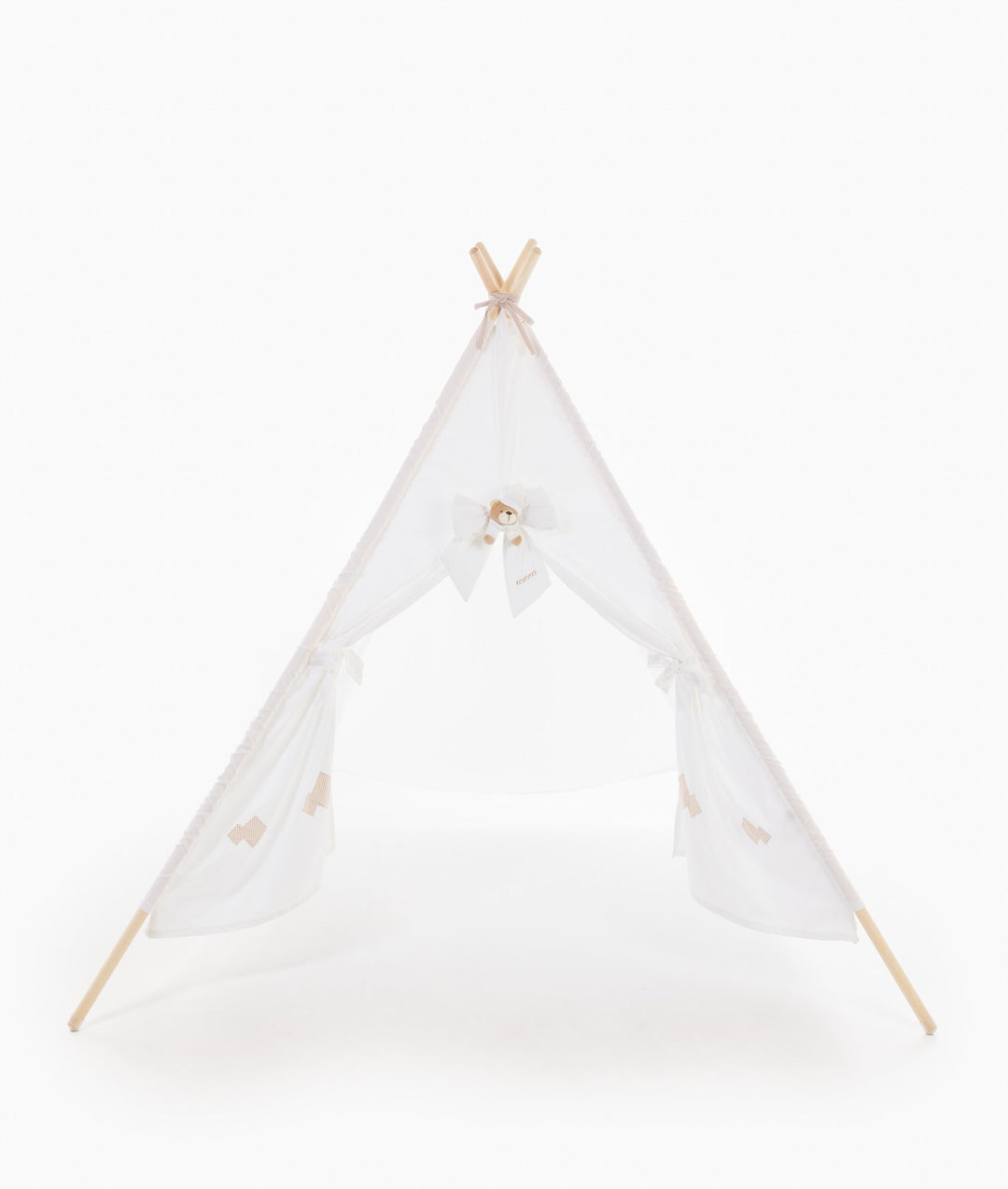 White and beige kids teepee tent for nursery and playroom