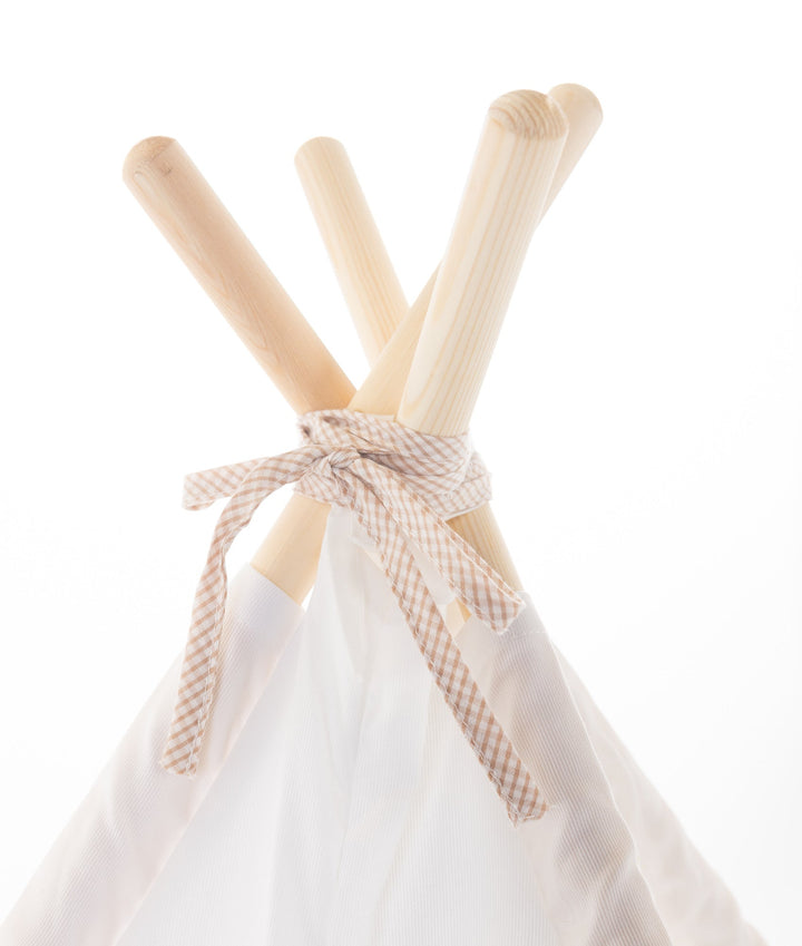 White and beige kids teepee tent for nursery and playroom