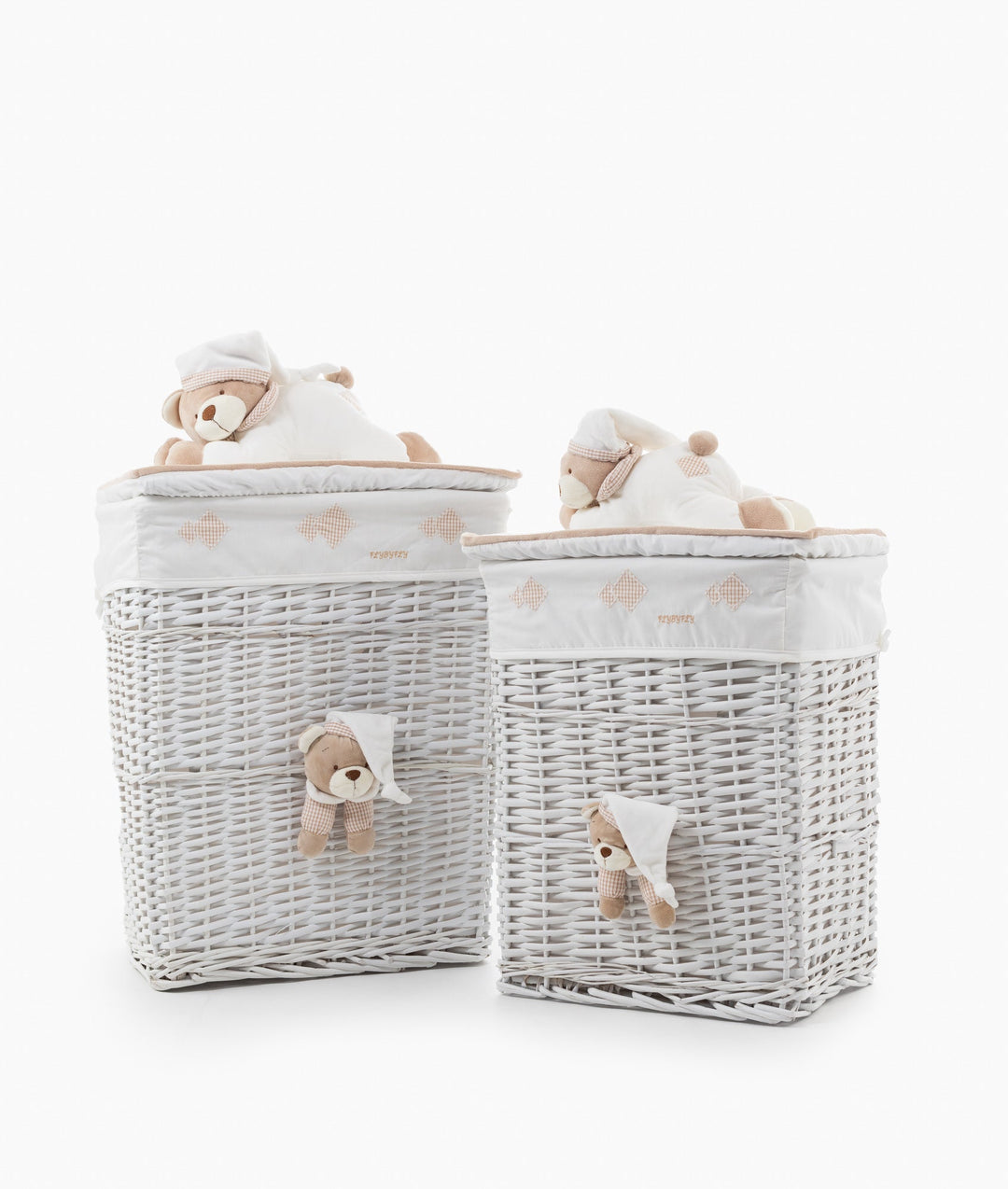 White and beige square storage basket set