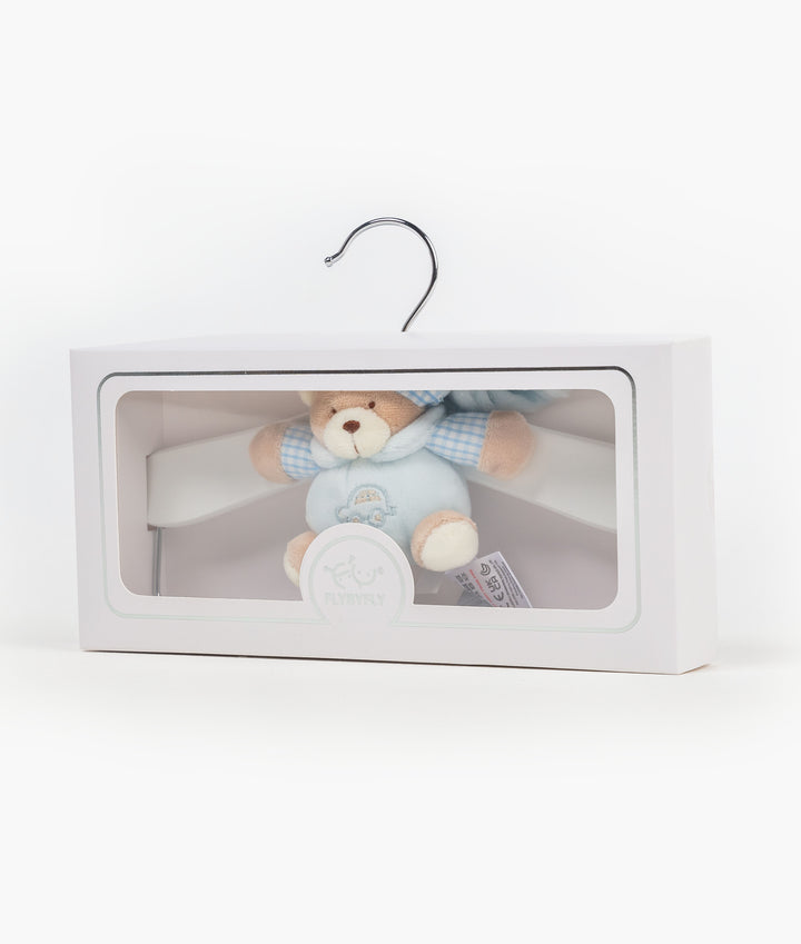 Blue wooden hanger with clips